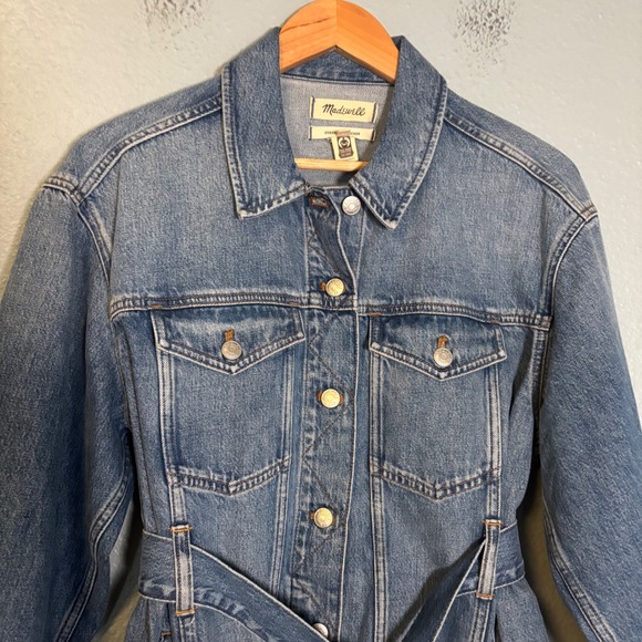 Madewell Women Oversized Trucker Jean Jacket Belted Sz Medium Denim Fall Preppy - Picture 6 of 13